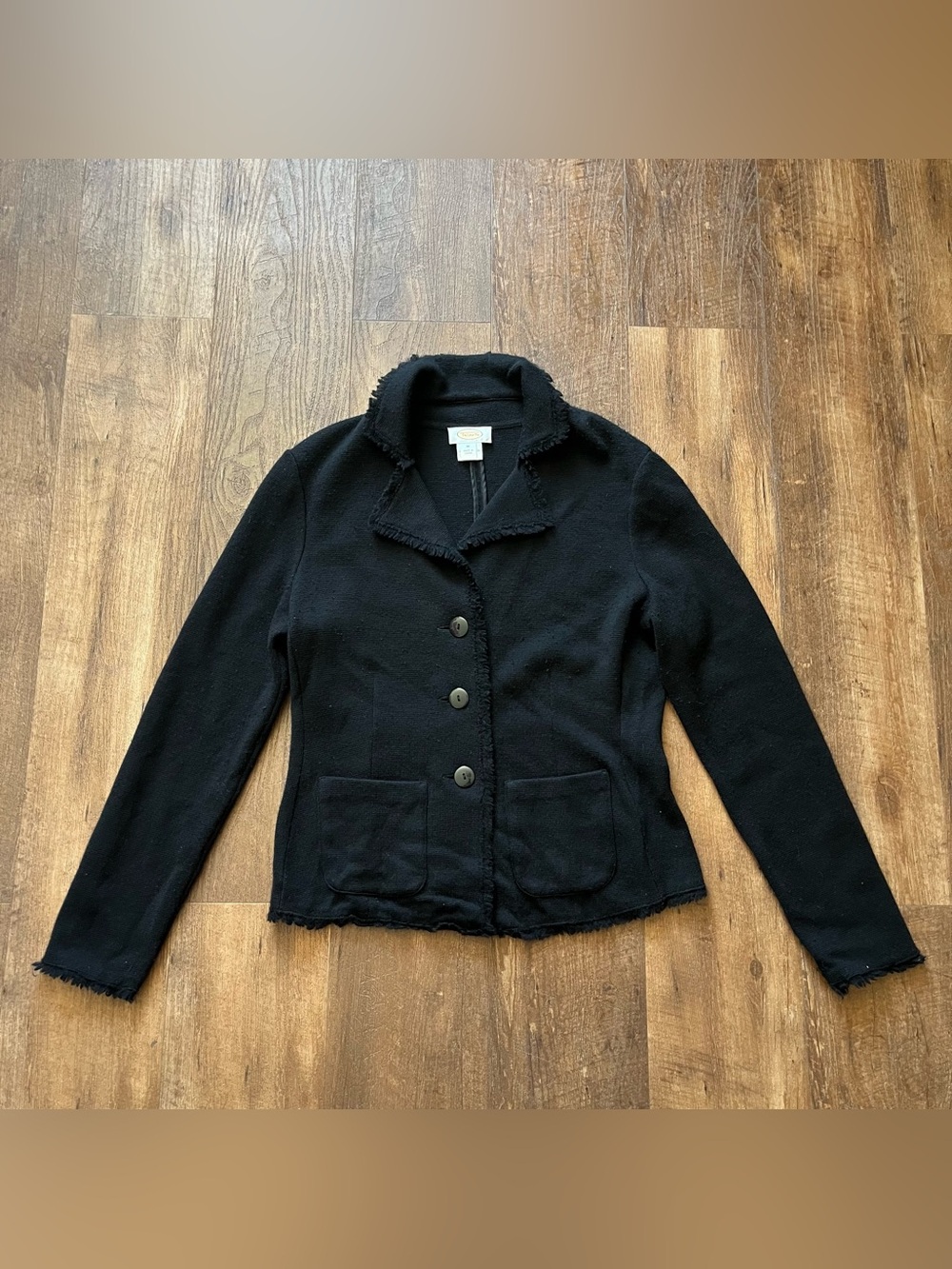 Talbots  100% Merino Wool Fringe Blazer Sweater Black Womens Size Medium